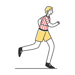 Man running marathon in city park flat vector illustration. Family jogging together. Man and woman with kids going in for sports