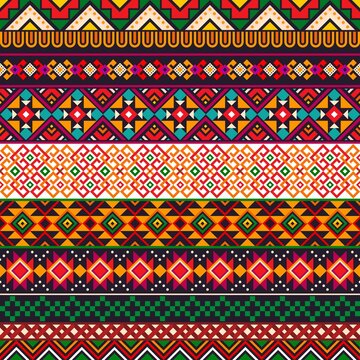 Mexican Border Pattern, Ethnic Geometric Seamless Background, Vector Tribal Design. Mexico Aztec, Maya Or African And Mexican Native Ornament Or Boho Motif Pattern For Borders And Frames