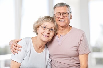 Portrait of happy beautiful senior family couple in love smiling at camera,