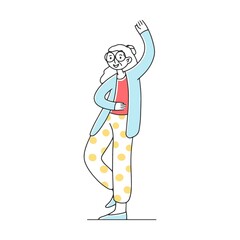 Elderly woman dancing flat vector illustration. Cartoon grandfathers and grandmothers enjoying music in club