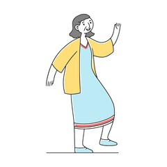 Happy female dancing flat vector illustration. Cartoon grandfathers and grandmothers enjoying music in club