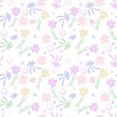 Beautiful floral pattern pastel colors. Many Small decorative flowers and curls on white background vector illustration for design cambric fabric, background of women's site, wallpaper, wrapping paper