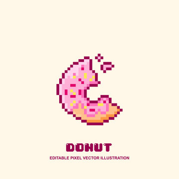 Pixel bitten donut icon vector illustration