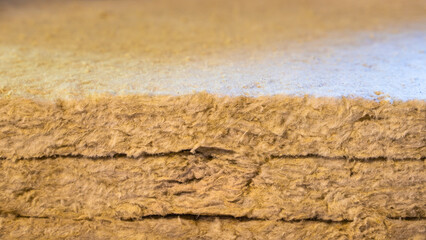 Close-up of packaged mineral wool of regular shape