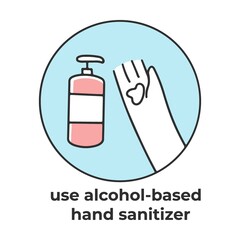 Use an alcohol sanitizer. Coronavirus prevention tip. Doctor presenting list of measures to stop corona virus spreading. Vector illustration for ncov-2019 protection