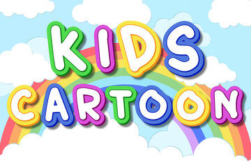 kids cartoon rainbow cloud and blue sky papercut children colorful background editable text effect  font style template background wallpaper banner poster flyer