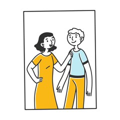 Open window with people inside apartments. Exterior of building with neighbors, friends talking, reading book. Vector illustration