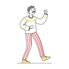 Happy man dancing flat vector illustration. Cartoon grandfathers and grandmothers enjoying music in club