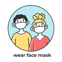 Wear a medical face mask. Coronavirus prevention tip. Doctor presenting list of measures to stop corona virus spreading. Vector illustration for ncov-2019 protection