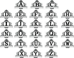 Set of Logos with A-Z
Round frame linear style.
luxury,retro,for template for logo cosmetics, 
beauty, hairdresser,  jewelry .vector illustration