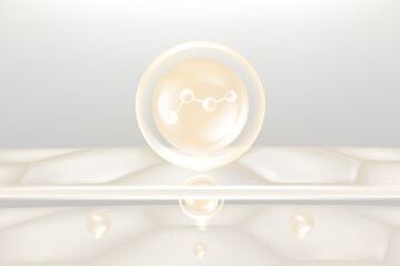 Hyaluronic acid hair and skin solutions ad, white collagen serum drop over skin cells with cosmetic advertising background ready to use, illustration vector.