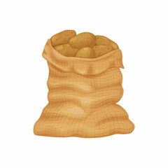 Potato. A bag of ripe potatoes. Potatoes in a big bag. Fresh vegetables. Farm organic products. Vector illustration