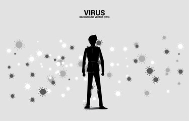 silhouette of businessman with particle of virus outbreak background. Concept for economic crisis from virus outbreak.