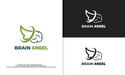 logo illustration vector graphic of angel wings combined with brain signify kindness, intelligence, and positive thinking