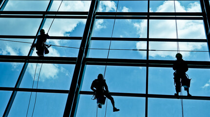 Extreme work.
Cleaning the glass of a building at a height takes courage and challenges adrenaline
