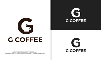 logo illustration vector graphic of letter G with coffee cup in negative space. fit for coffee shop, etc.