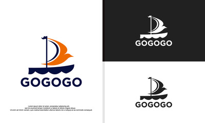 travel with ship logo  design illustration