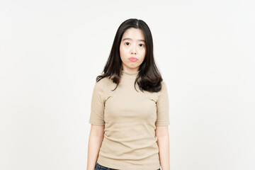 Looking to Camera with Expressionless Face Of Beautiful Asian Woman Isolated On White Background