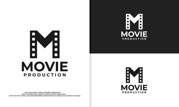 letter M logo design illustration, movie maker studio logo.