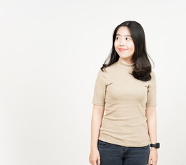 Looking away and smiling Of Beautiful Asian Woman Isolated On White Background