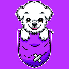 Cute cartoon dog in a pocket