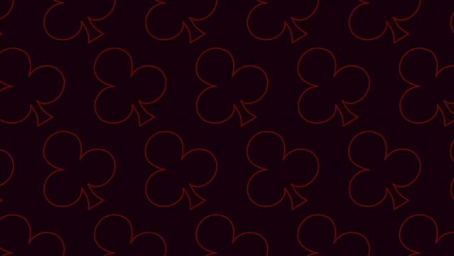 Neon red clubs pattern on dark black space, abstract corporate, business and club style background