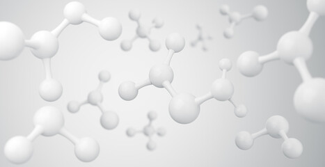white molecule or atom, Abstract Clean structure for Science or medical background, 3d rendering. - obrazy, fototapety, plakaty