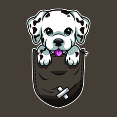 Cute cartoon dog in a pocket