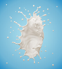 Milk or Yogurt splash, white liquid or paint isolated on background with clipping path, 3d illustration.