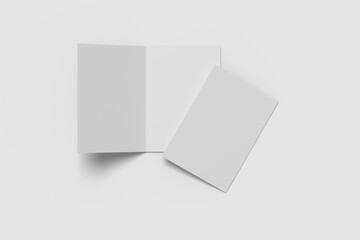 Realistic blank bifold brochure illustration for mockup. 3D Render.