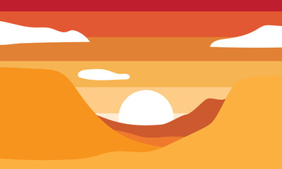 rocky cliff background. sunset landscape in the valley. vector illustration in flat design style 