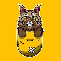Cute cartoon cat in a pocket