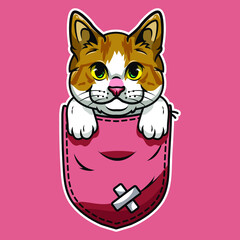 Cute cartoon cat in a pocket