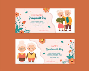 Happy Grandparents Day Banner Template Social Media Flat Cartoon Background Illustration