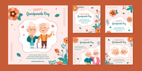 Fototapeta na wymiar Happy Grandparents Day Post Template Social Media Flat Cartoon Background Illustration