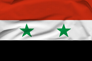 Syria national flag, folds and hard shadows on the canvas