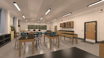 classroom of the school without student and teacher 3d illustration