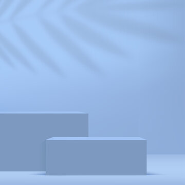 Blue Podium In Blue Background For Product Presentation. Vector