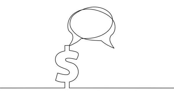 recommend clip art: Continuous line drawing of dollar with bubble speech, business growth, object one line, single line art, vector illustration