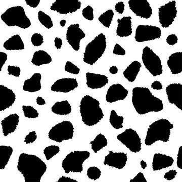 Abstract animal print. Skin of leopard, seamless spotted pattern. Jaguar or cheetah fur. Black and white cow texture. Vector background