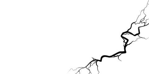 Crack on concrete or ground due to aging or drought. Set of fissures isolated in white background. Monochrome vector illustration