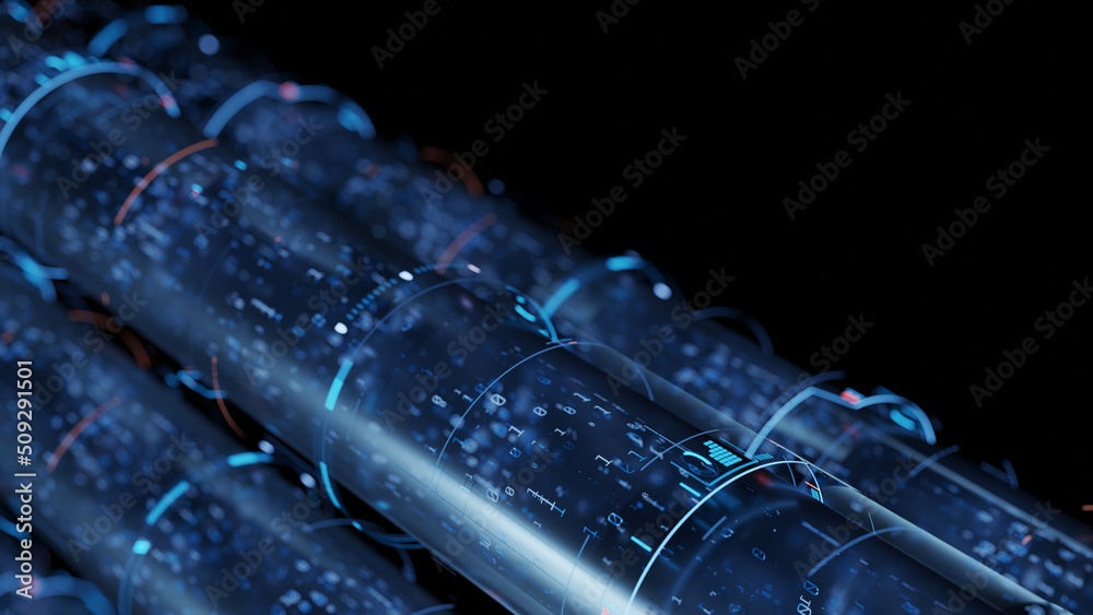 Poster 3d rendering of abstract binary data in futuristic style high technology cable. concept for high spe