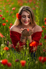 Size plus woman in a poppy field