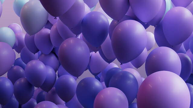 Blue, Purple and Turquoise Balloons Floating in the Air. Colorful, Festival Wallpaper.