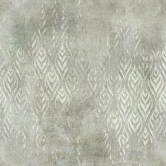 Fototapety  Wall stencil seamless texture with geometric leaves pattern, plaster background, grunge texture, 3d illustration