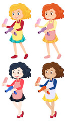 Set of different hairdressers holding tools