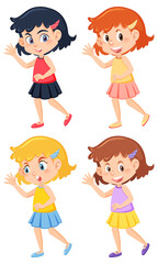 Set of different cute girls cartoon characters