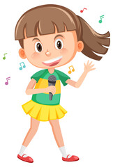 Cute girl cartoon holding microphone singing