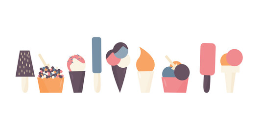 Set with different kinds of ice cream. Vector illustration. Flat design