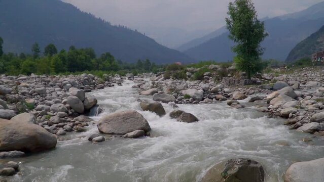Mountainous terrain. Valley with a mountain river. Himalayas, India